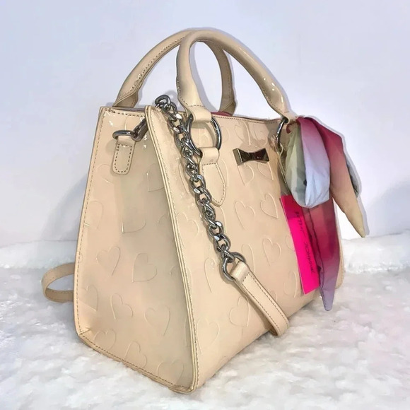 Betsey Johnson Heart Debossed Multi- Compartment Crossbody Satchel Bag - Picture 5 of 10